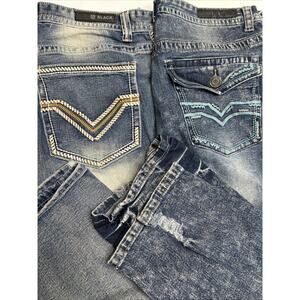 Lot Of 2 CJ BLACK PREMIUM Jeans Mens 34x32 Relaxed Straight & Boot Thick Stitch